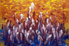 Meeting the Sky, music: Bach - Matthew Passion, 2021, 120x150cm, oil and tempera on canvas