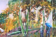 Herbstregen an der Krumme Lanke, 2009, 2x4.5m, Öl und Tempera auf Nessel